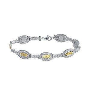 Gold Plated and Sterling Silver Oval Mary Link Tennis Mary Bracelet 7" inches